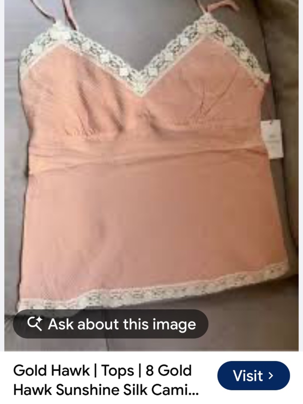 NWT GOLD HAWK 100% SILK LACE TRIMMED PEACH CAMISOLE smathis high end silk cami